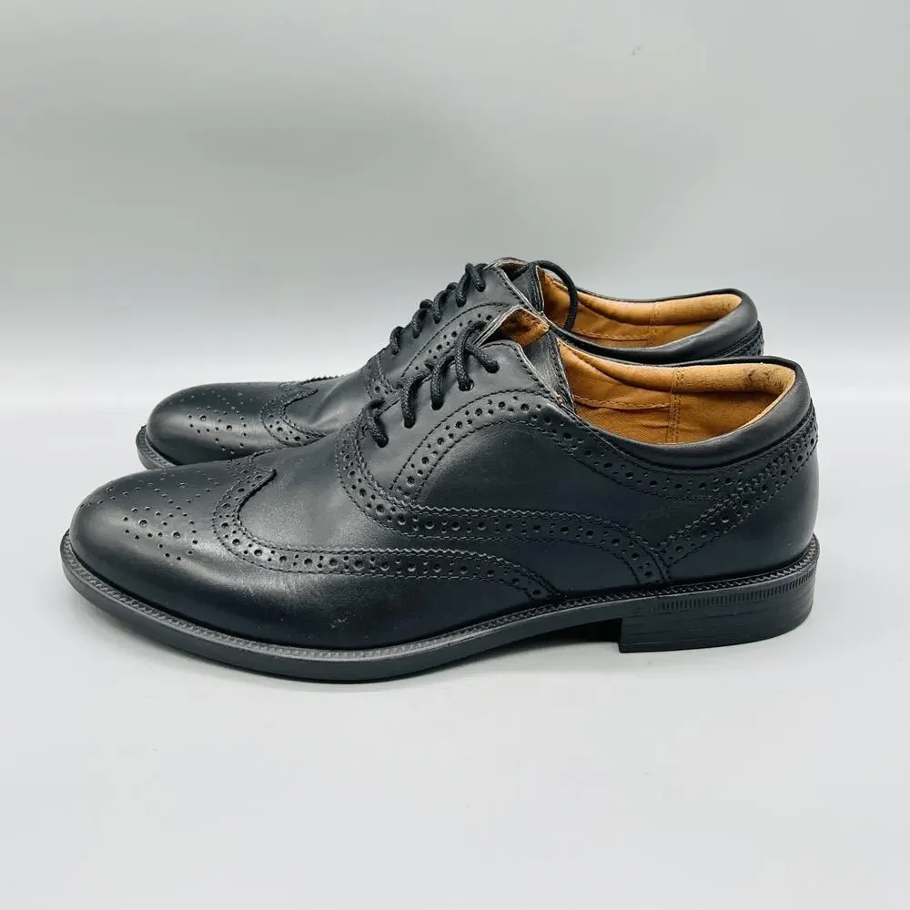 GH Bass & Co Shoes Mens 8.5 Black Leather Flex Step Wingtip Oxford Dress Brogue
